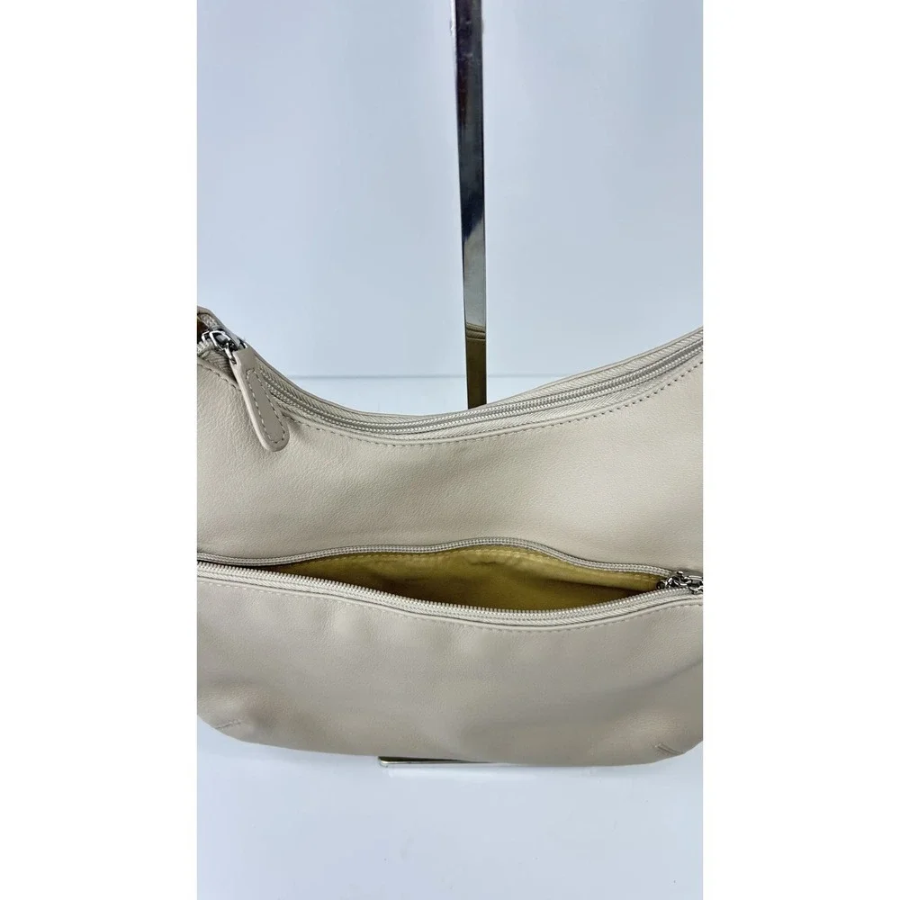 Giani Bernini Nappa Leather Hobo Beige Shoulder Zip Top Handbag Bag Silver Purse